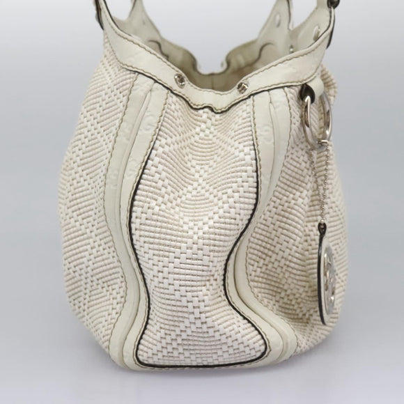 GUCCI Hand Bag Raffia Silver White 211944 Auth ep7490