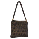 FENDI Zucca Canvas Shoulder Bag Brown Black gold Auth ep7509-1