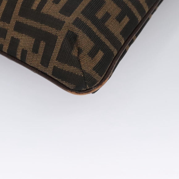 FENDI Zucca Canvas Shoulder Bag Brown Black gold Auth ep7509