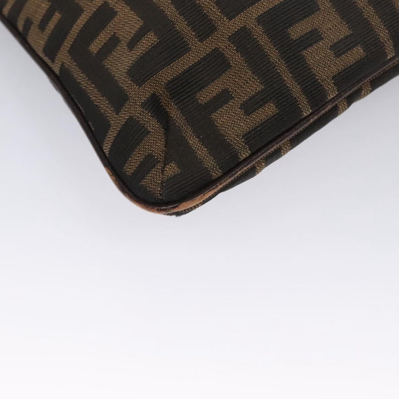 FENDI Zucca Canvas Shoulder Bag Brown Black gold Auth ep7509