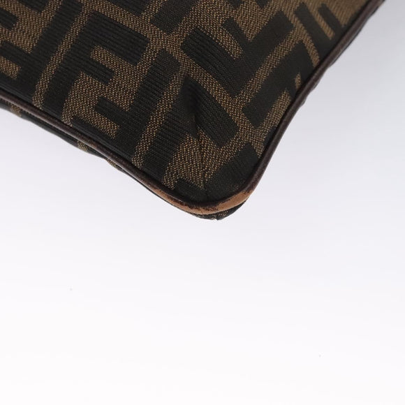 FENDI Zucca Canvas Shoulder Bag Brown Black gold Auth ep7509