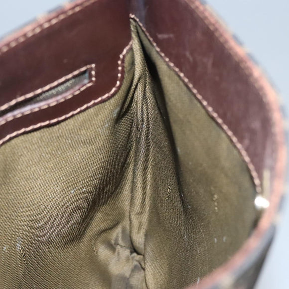 FENDI Zucca Canvas Shoulder Bag Brown Black gold Auth ep7509