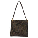 FENDI Zucca Canvas Shoulder Bag Brown Black gold Auth ep7509-13