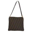 FENDI Zucca Canvas Shoulder Bag Brown Black gold Auth ep7509-2