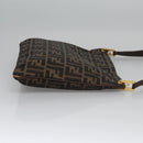 FENDI Zucca Canvas Shoulder Bag Brown Black gold Auth ep7509-3