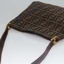 FENDI Zucca Canvas Shoulder Bag Brown Black gold Auth ep7509-6