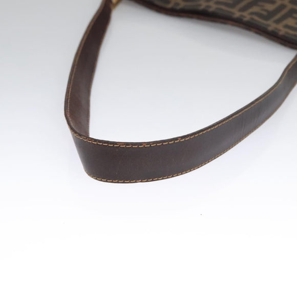 FENDI Zucca Canvas Shoulder Bag Brown Black gold Auth ep7509