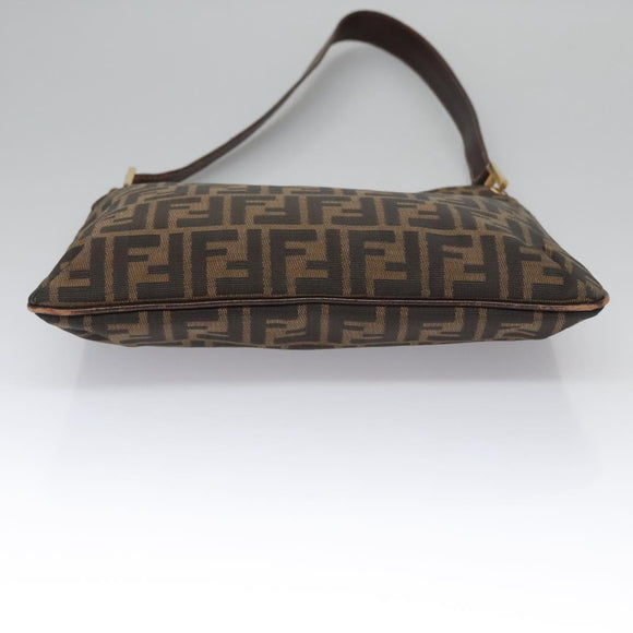 FENDI Zucca Canvas Shoulder Bag Brown Black gold Auth ep7509