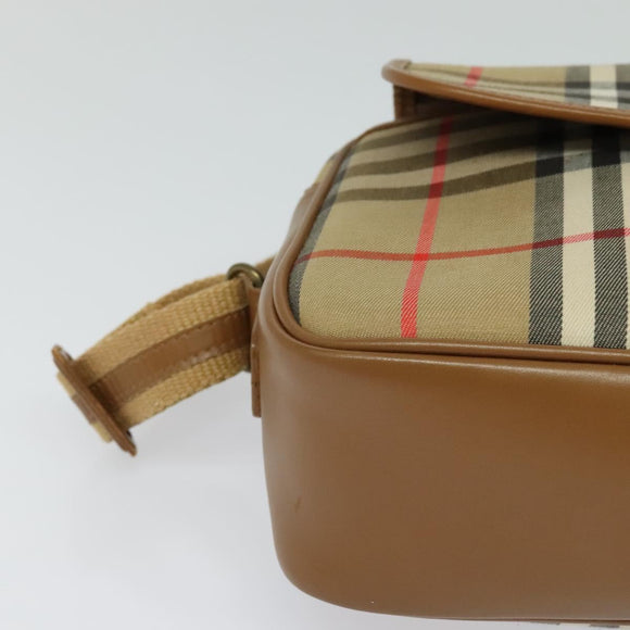 Burberrys Nova Check Shoulder Bag Canvas Leather Beige Gold Auth ep7522