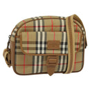Burberrys Nova Check Shoulder Bag Canvas Leather Beige Gold Auth ep7522-1