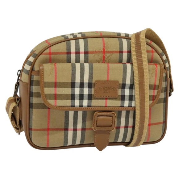 Burberrys Nova Check Shoulder Bag Canvas Leather Beige Gold Auth ep7522