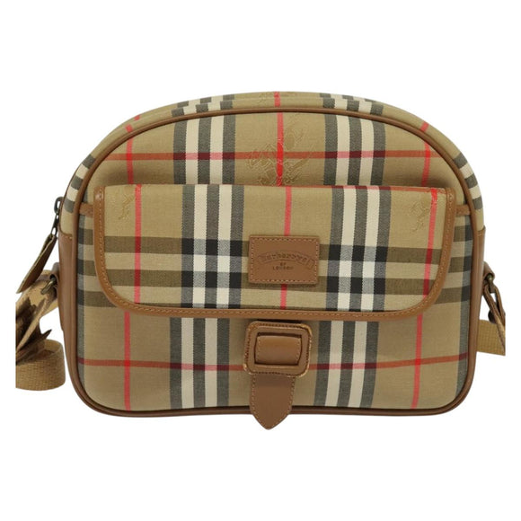 Burberrys Nova Check Shoulder Bag Canvas Leather Beige Gold Auth ep7522