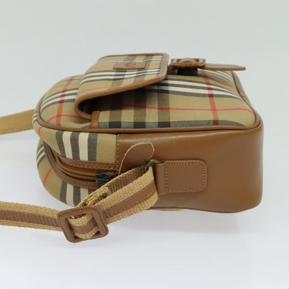Burberrys Nova Check Shoulder Bag Canvas Leather Beige Gold Auth ep7522