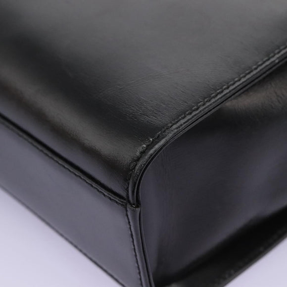 GUCCI Hand Bag Leather Black Gold Auth ep7529