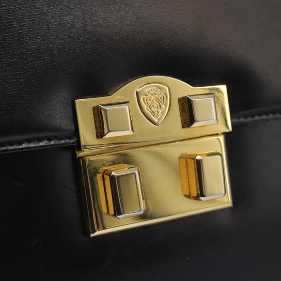 GUCCI Hand Bag Leather Black Gold Auth ep7529