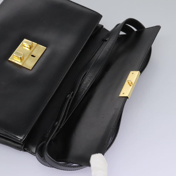 GUCCI Hand Bag Leather Black Gold Auth ep7529