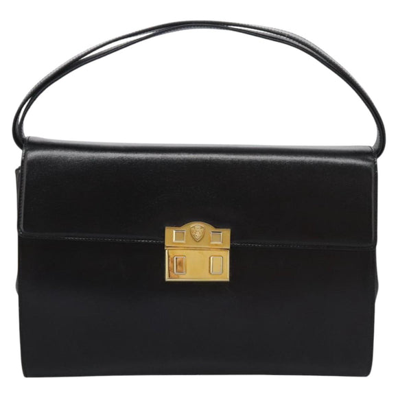 GUCCI Hand Bag Leather Black Gold Auth ep7529