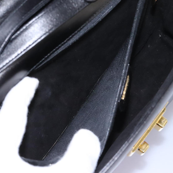 GUCCI Hand Bag Leather Black Gold Auth ep7529