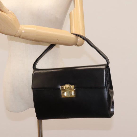 GUCCI Hand Bag Leather Black Gold Auth ep7529