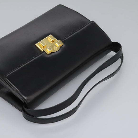 GUCCI Hand Bag Leather Black Gold Auth ep7529