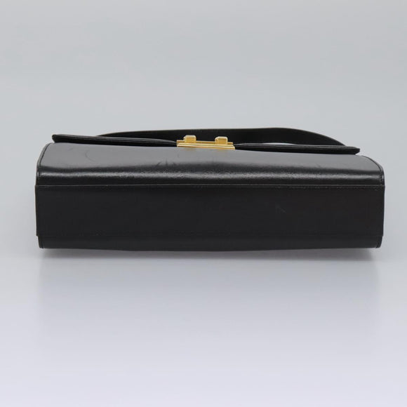 GUCCI Hand Bag Leather Black Gold Auth ep7529