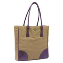 PRADA Tote Bag Canvas Beige Auth ep7542-1