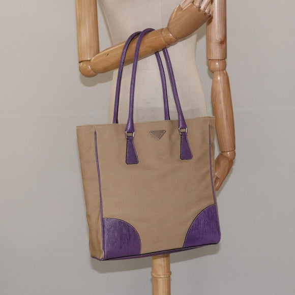 PRADA Tote Bag Canvas Beige Auth ep7542