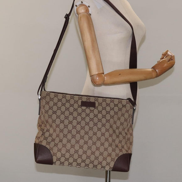 GUCCI GG Canvas Shoulder Bag Beige Silver 110054 Auth ep7544