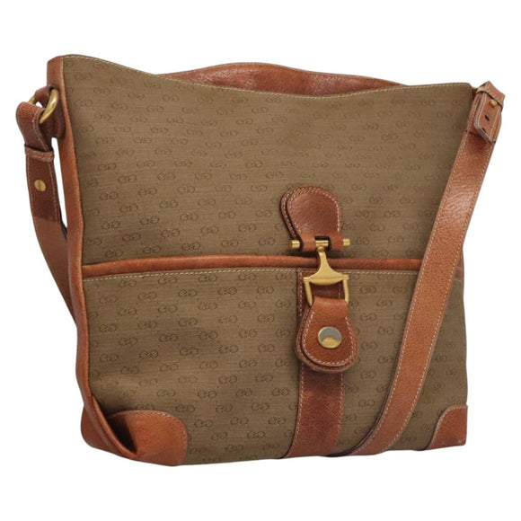 GUCCI Micro GG Supreme Shoulder Bag PVC Leather Beige Brown gold Auth ep7547