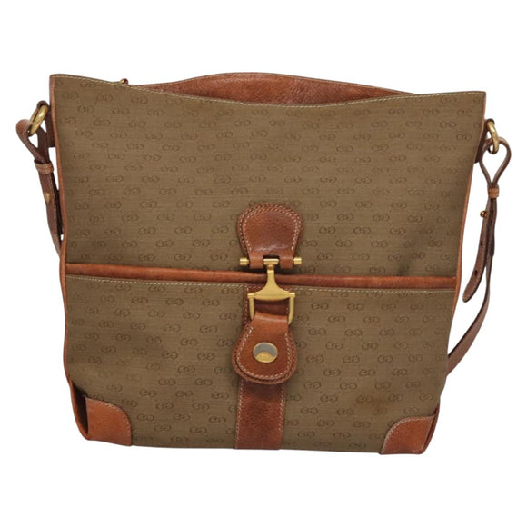 GUCCI Micro GG Supreme Shoulder Bag PVC Leather Beige Brown gold Auth ep7547