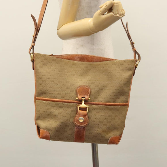 GUCCI Micro GG Supreme Shoulder Bag PVC Leather Beige Brown gold Auth ep7547