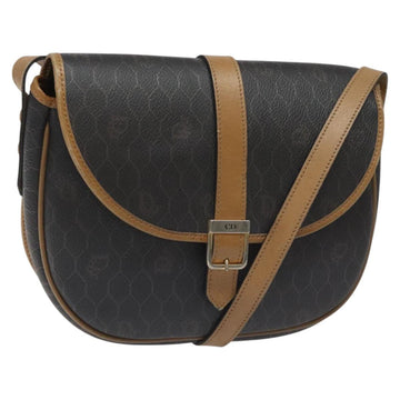 Christian Dior Honeycomb Canvas Chain Shoulder Bag PVC Black gold Auth ep7550