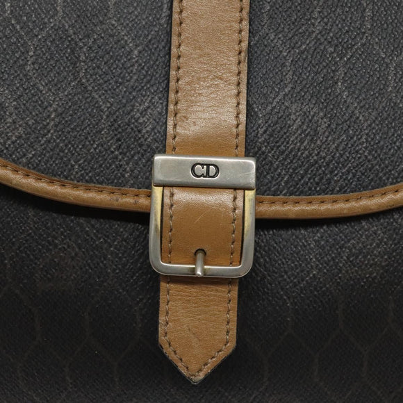 Christian Dior Honeycomb Canvas Chain Shoulder Bag PVC Black gold Auth ep7550