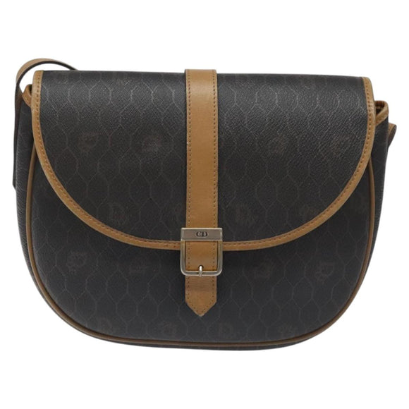 Christian Dior Honeycomb Canvas Chain Shoulder Bag PVC Black gold Auth ep7550