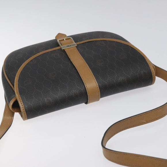 Christian Dior Honeycomb Canvas Chain Shoulder Bag PVC Black gold Auth ep7550