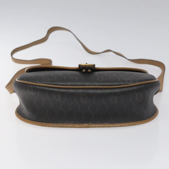 Christian Dior Honeycomb Canvas Chain Shoulder Bag PVC Black gold Auth ep7550