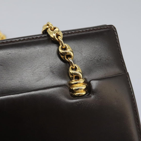 GUCCI Chain Shoulder Bag Leather Brown Gold Auth ep7560