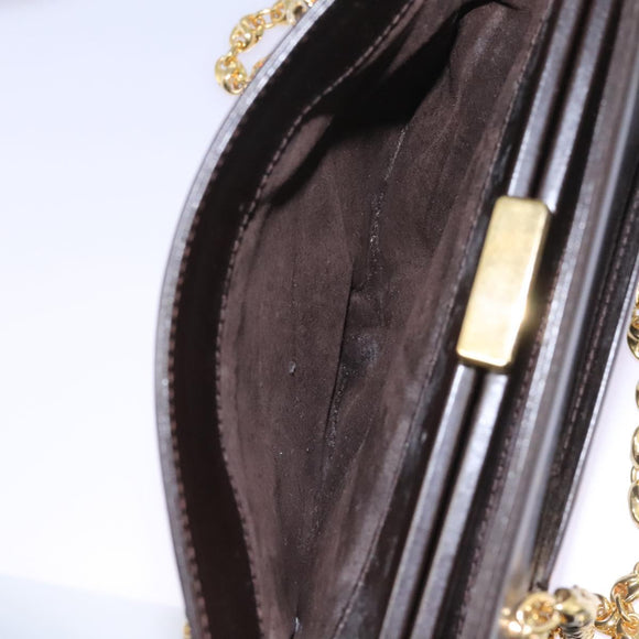 GUCCI Chain Shoulder Bag Leather Brown Gold Auth ep7560