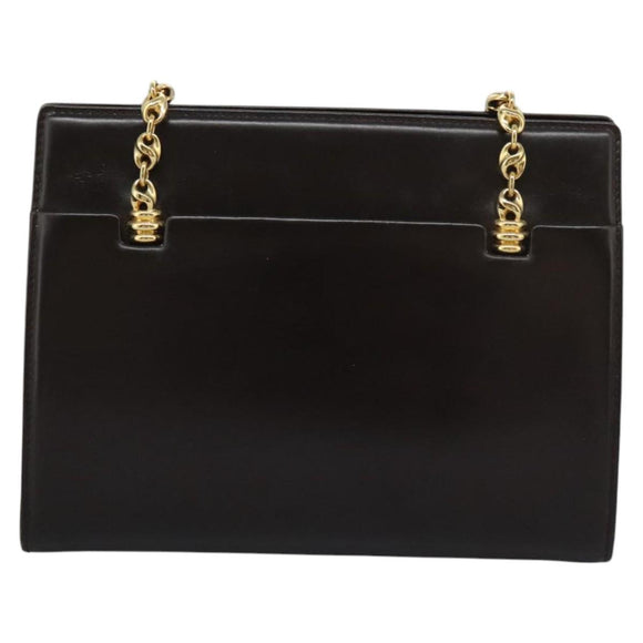 GUCCI Chain Shoulder Bag Leather Brown Gold Auth ep7560