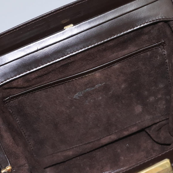 GUCCI Chain Shoulder Bag Leather Brown Gold Auth ep7560