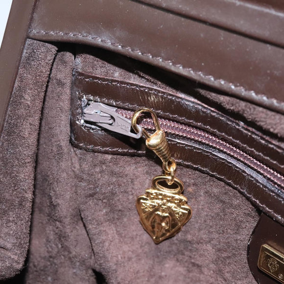 GUCCI Chain Shoulder Bag Leather Brown Gold Auth ep7560