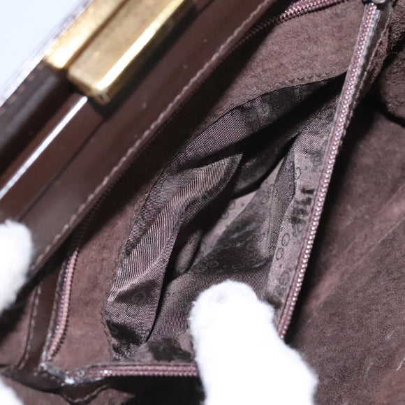 GUCCI Chain Shoulder Bag Leather Brown Gold Auth ep7560