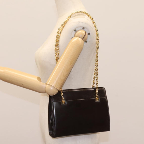 GUCCI Chain Shoulder Bag Leather Brown Gold Auth ep7560