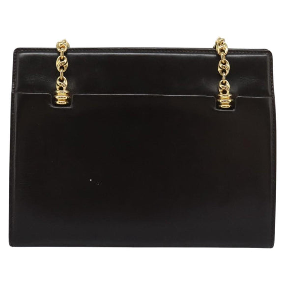 GUCCI Chain Shoulder Bag Leather Brown Gold Auth ep7560
