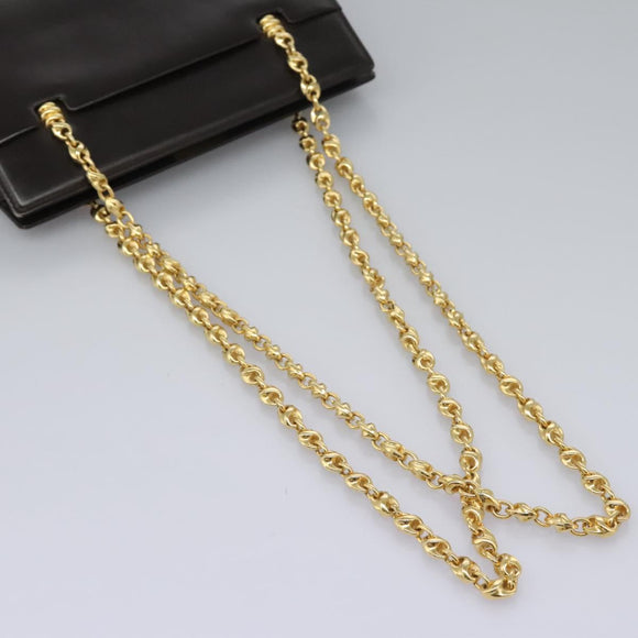 GUCCI Chain Shoulder Bag Leather Brown Gold Auth ep7560