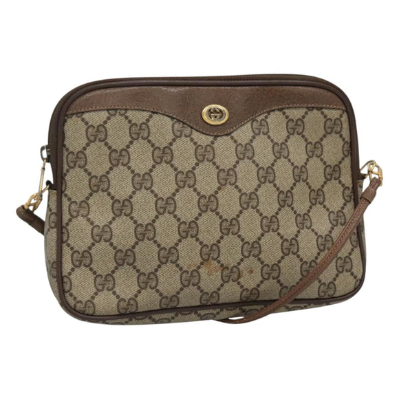 GUCCI GG Supreme Shoulder Bag PVC Beige Brown gold 97 02 068 Auth ep7562