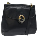 GUCCI Shoulder Bag Leather Navy Gold Auth ep7619-1