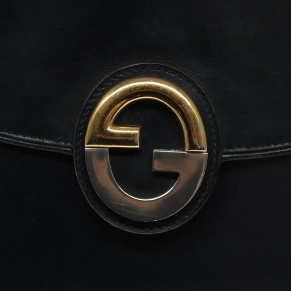 GUCCI Shoulder Bag Leather Navy Gold Auth ep7619