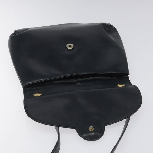 GUCCI Shoulder Bag Leather Navy Gold Auth ep7619