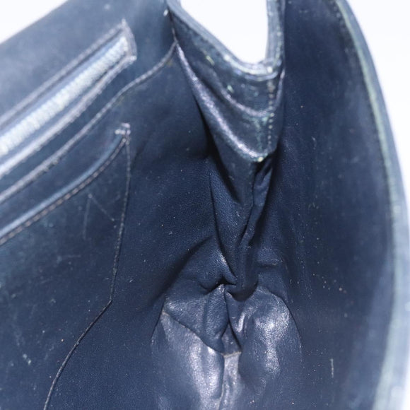 GUCCI Shoulder Bag Leather Navy Gold Auth ep7619